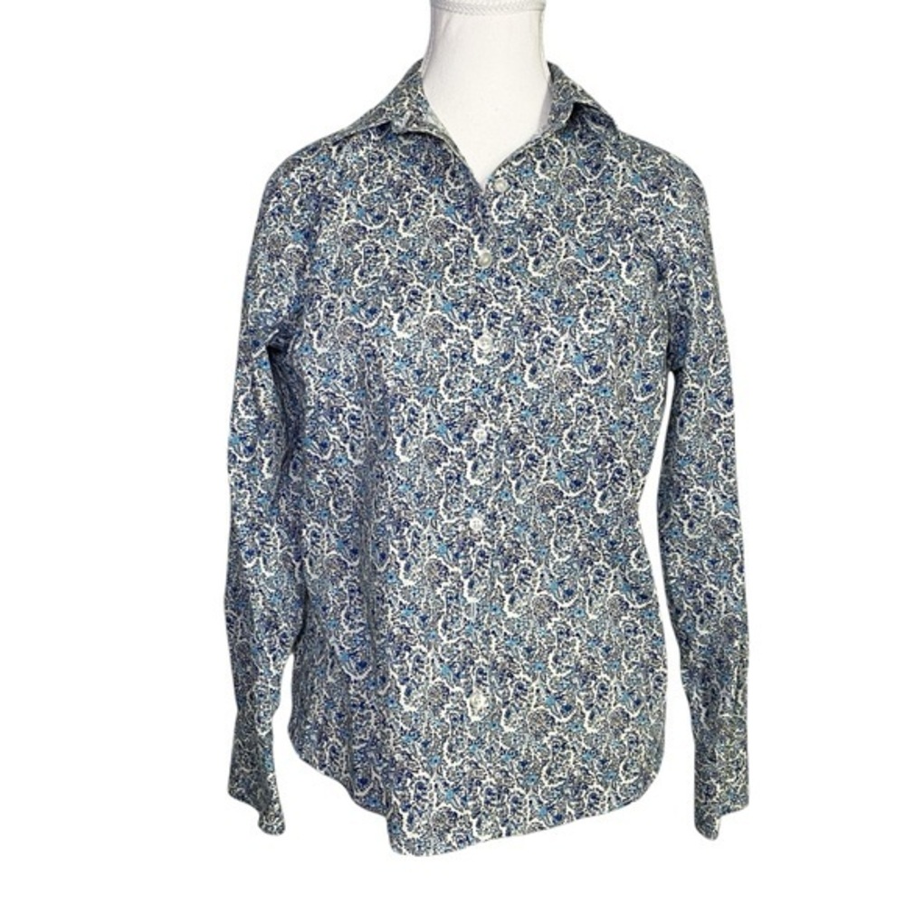 Lands’ End Blue and White Paisley Long Sleeve Button Down Shirt - Picture 1 of 14